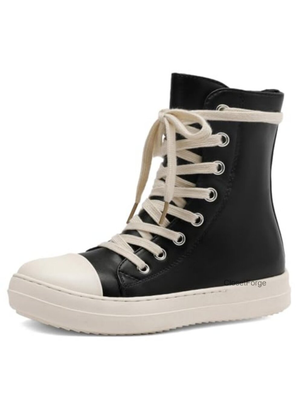 Womens High Top Platform Sneakers Lace Up Canvas PU Leather Zip Walk